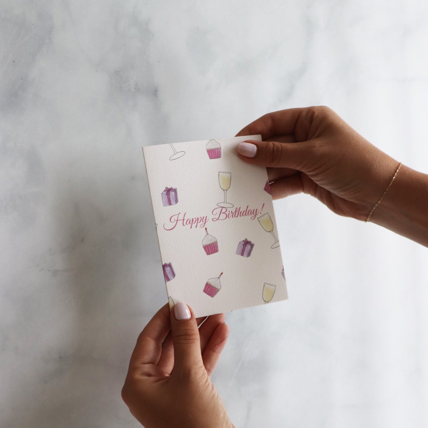 Cupcakes and Sparkling Wine Birthday A2 Card | pink birthday card for BFF | card for best friend | card for sister | birthday card for her