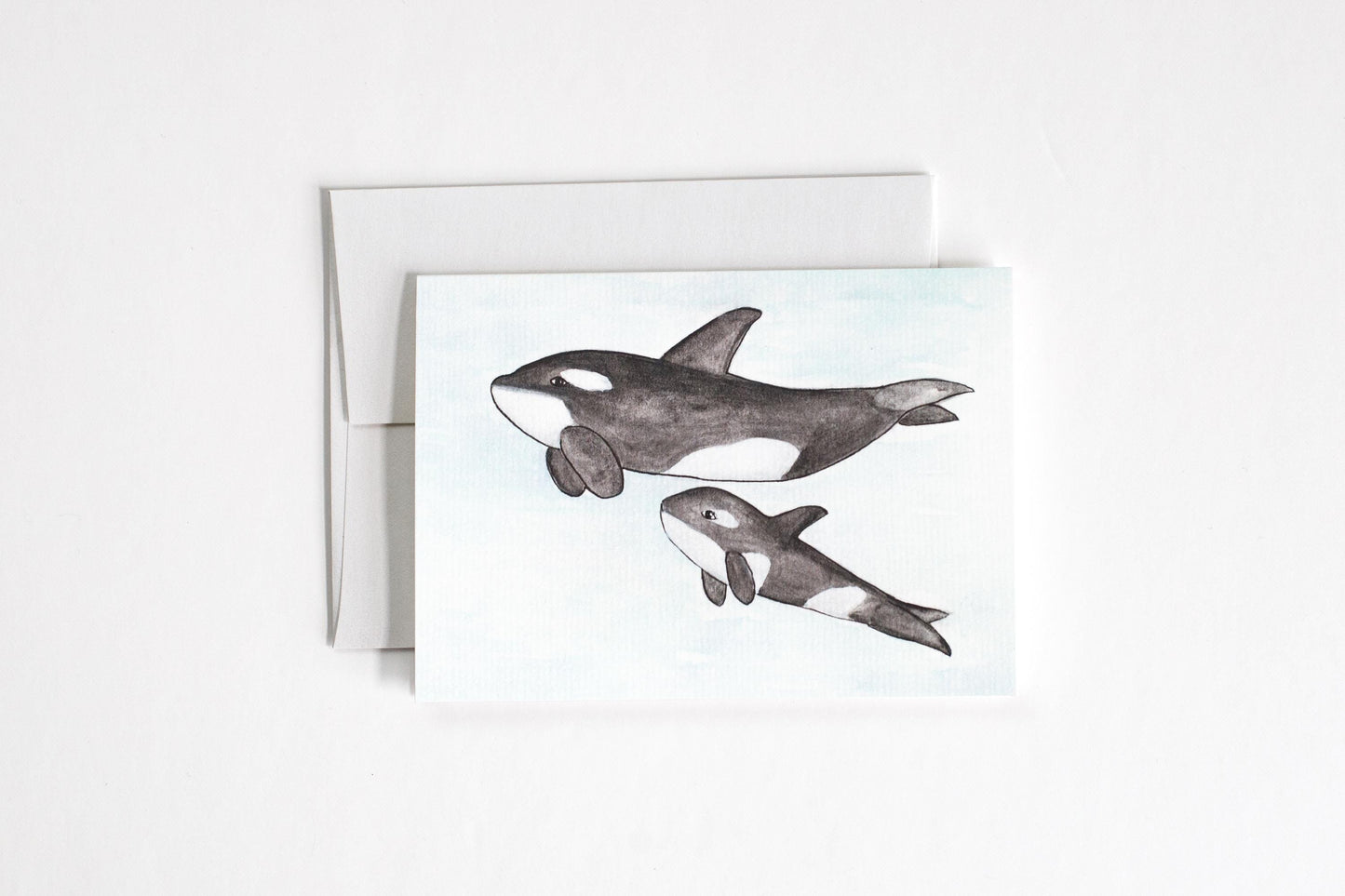 Orca Whale Card | handmade watercolour card | killer whale card | new mom card | new dad card | baby whale card | baby animals | cute card