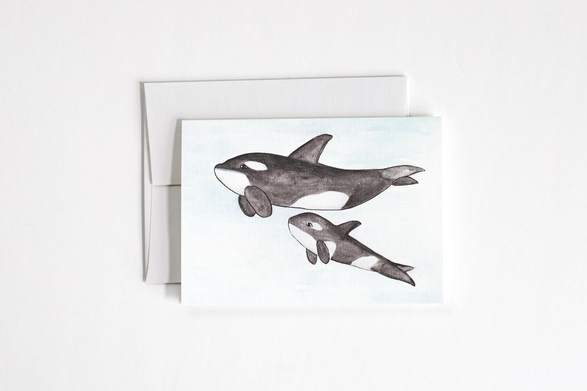 Orca Whale Card | handmade watercolour card | killer whale card | new mom card | new dad card | baby whale card | baby animals | cute card