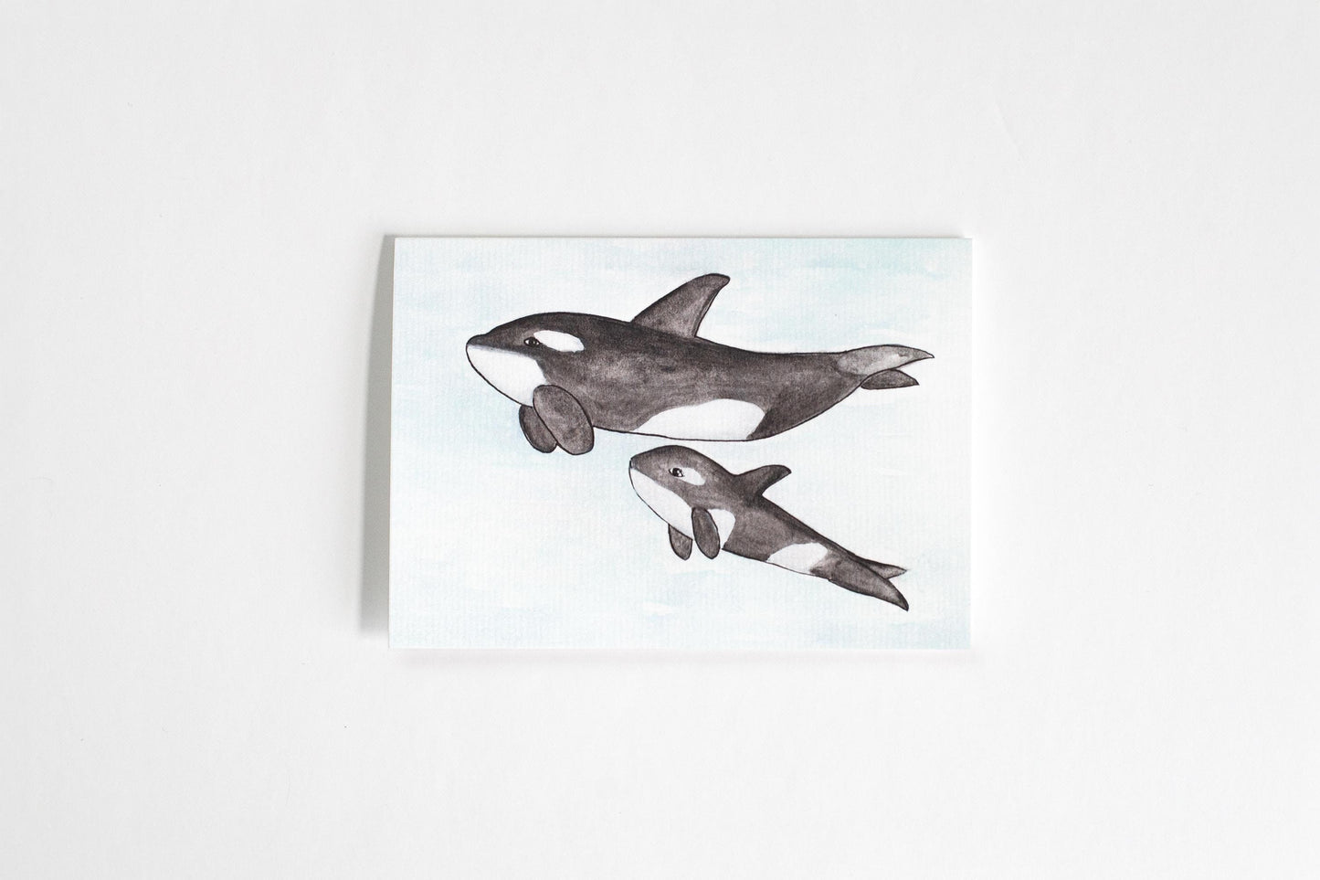 Orca Whale Card | handmade watercolour card | killer whale card | new mom card | new dad card | baby whale card | baby animals | cute card