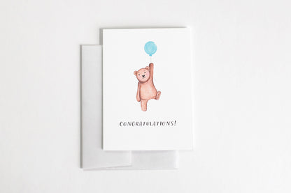 Congratulations Baby A2 Greeting Card | new baby card | congratulations baby card | baby bear card | cute bear card | baby boy card |