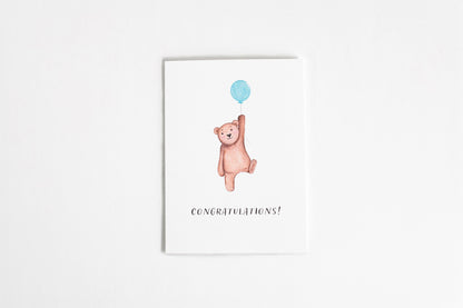 Congratulations Baby A2 Greeting Card | new baby card | congratulations baby card | baby bear card | cute bear card | baby boy card |