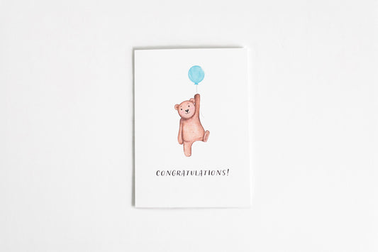 Congratulations Baby A2 Greeting Card | new baby card | congratulations baby card | baby bear card | cute bear card | baby boy card |