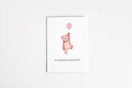 Congratulations Baby A2 Greeting Card | new baby card | congratulations baby card | baby bear card | cute bear card | baby girl card |