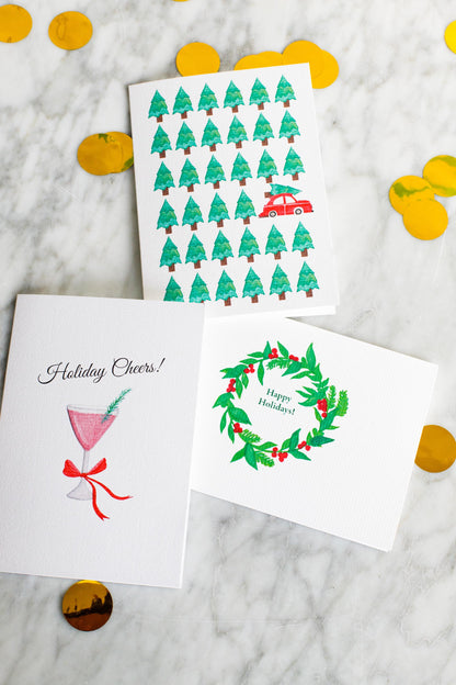 Happy Holidays Card | Merry Christmas Card | Cosmopolitan Card | Handmade Greeting Card | Watercolor Xmas Card | Christmas Cocktail Card