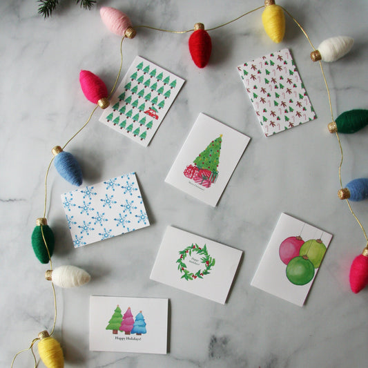 Christmas Card Set of 10 | Holiday Pack of 10 Greeting Cards | Xmas Watercolor Set of Cards | Christmas Tree Card | Happy Holidays Card